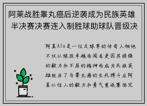 阿莱战胜睾丸癌后逆袭成为民族英雄 半决赛决赛连入制胜球助球队晋级决赛